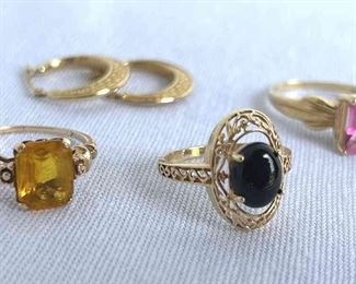 10k , S14K, 14KP, D14K 3 Gold Rings  Pair Of Earrings 