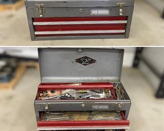 Vintage metal tool box and contents