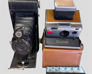 Vintage Brownie and Polaroid cameras