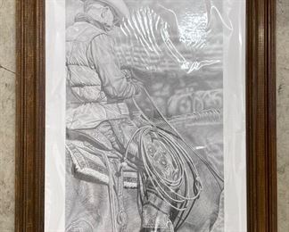 Wood framed cowboy drawing 
