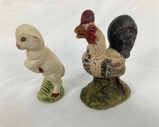 JOPI806 Signed Vaillancourt Chalk Ware Rooster And Lamb Figures
