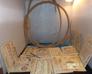 vtg needlework patterns and large frames