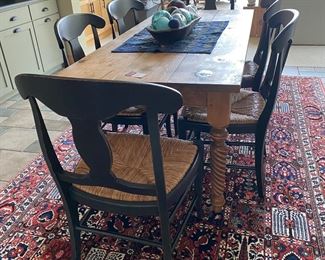 Beautiful dining table with 6 rush seat chairs