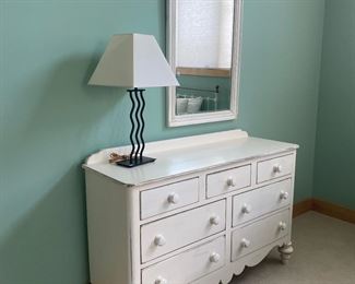 White distressed dresser and mirror by Lexington