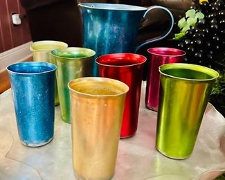 Vintage Aluminum Pitcher & (8) Tumblers 