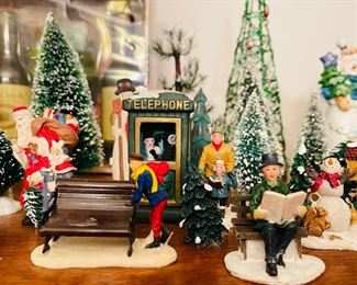 Approximately 100 Christmas Village Figurines & Miniature Christmas Trees etc