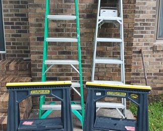 8 ft Werner Fiberglass Ladder, 6 ft Aluminumm Ladder, Folding Sawhorses