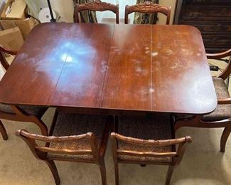 Antique Dining Room Table with 6 Chairs