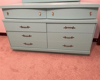 Aqua Blue Dresser with Attached Mirror