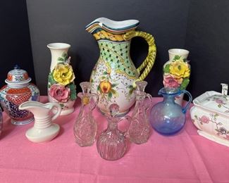 Assortment of Ceramic and Glass Pitchers