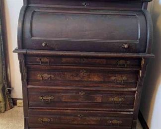 Dark Brown Rolltop Secretary Desk