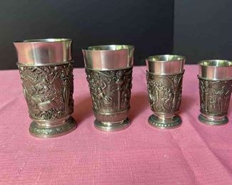 Four Vintage Das Kunstleriche Zinn Stainless Steel Cups