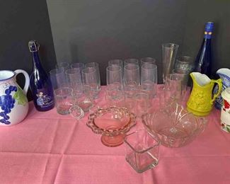 Glassware Items, collectible bottles, pitchers and glasses