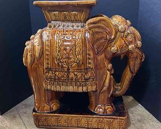 Large Ceramic Hollywood Regency Elephant Garden Stool, Side Table 