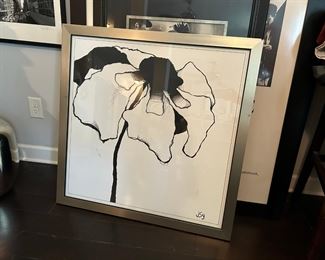 Peony Silhouette framed art measuring 34.75" x 34.5"