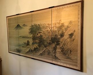 4 panel Hand Painted Silk Artwork from Vietnam, circa 1960s