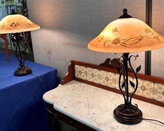 Pair Modern Reverse Painted Lamps