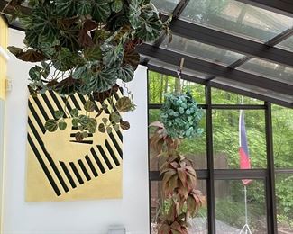 Silk floor and hanging plants.