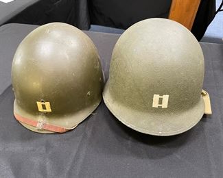 Captain's helmet liner and steel pot, not dated, but probably used in very early 1950's