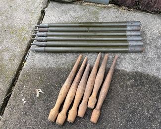 Six tent poles and tent stakes issued in 1944 for a 'shelter half' set for an officer
