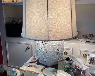 Mid century ceramic pierced Asian lamp