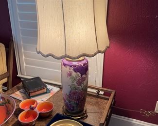 Large hand painted porcelain lamp