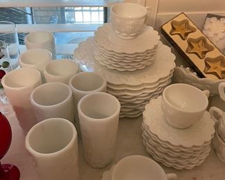 Milk glass grape pattern dishes