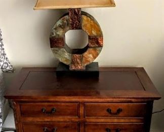 Copper Stone Lamp and Small Side Table