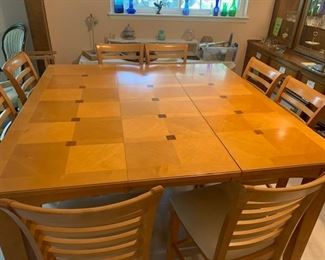 Tall Beautiful Wooden  Dining room or Kitchen Table and 8 barstools -Must SEE
