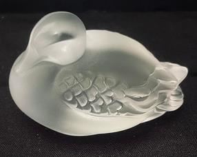  Lalique Sleepy Duck Figurine measuring 2.5 x 1.5 x 1.5 inches. 