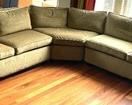 This Sensational Sectional Sofa is very nice and comfortable. This sofa consists of three sections and measures 34 inches tall and 34 inches deep. The right and left sides both measure 116 inches. 