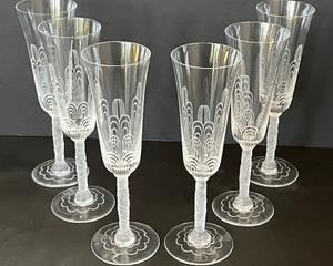 (6) Baccarat Crystal Etched Jets D'Eau Champagne Stems