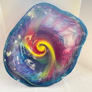 Stunning Impressive Artisan Bowl, measuring about 23" x 22.5" and comes with the stand. See photos for artist's signature