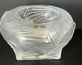 Lalique Hutan Pattern Crystal Bowl, measuring about 5" x 9" 