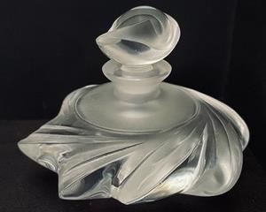 Lalique Crystal Samoa Perfume Bottle, measures about 3.5" tall and 4" wide