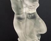 Lalique Crystal le Faune Pan and Diana Figurine, measures 5.5 inches high x 2.25 inches wide. Good condition and signed at the bottom. 