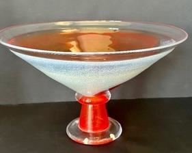 Kosta Boda K. Engman Pedestal Art Glass Bowl. Simply gorgeous! Lovely swirled glass design, measures 9” h x 14” w 