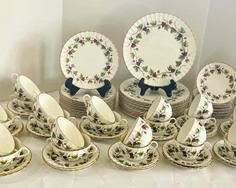Royal Worcester Bacchanal China Service for 12 including dinner plates, salad plates, dessert plates, soup bowls, under plates, cups and saucers. Gorgeous set! 