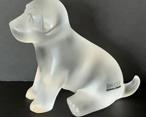 Lalique Seated Sugar Puppy Figurine, measuring just under 6 inches. 