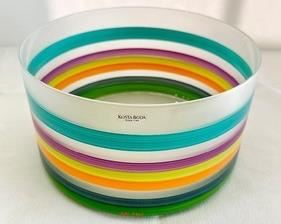 Kosta Boda Serpentine Multicolored Hand-painted Bowl Designed by Monica Backstrom. 

Signed. Very nice design. Measures 4.75” x 7.5” 
