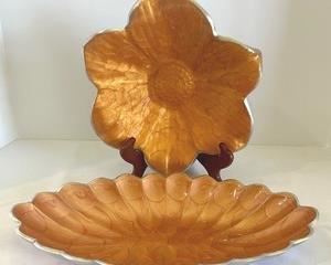 Two Pieces of Decorative Julia Knight Serving Ware including a 16" oval "peony" dish and an 11 inch floral shaped dish. Holder not included. 