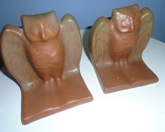 Owl bookends brown glaze with green overspray