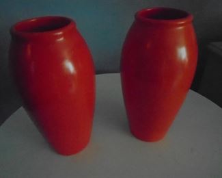 Pair of Chengto orange vases 7 1/2 inches tall