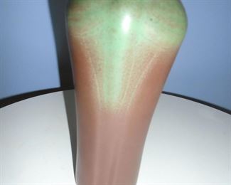 Dragonfly vase Green over brown glaze 7 inches tall
