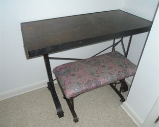wrought iron desk and stool