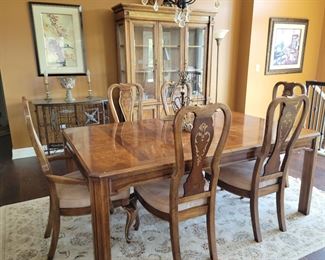 Dining table, 2 leaves & 6 chairs