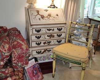 French country secretary desk, chair