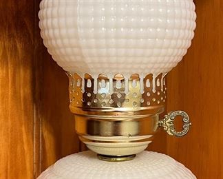 Vintage Hobnail Milk Glass Double Bulb Hurricane Lamp