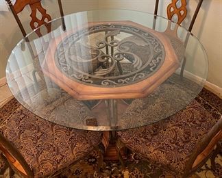 Glass Top Dining Table w 6 Chairs, Round Area Rug