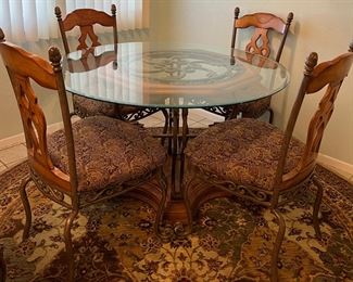 Glass Top Dining Table w 6 Chairs, Round Area Rug
